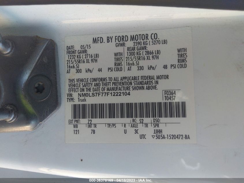 2015 FORD TRANSIT CONNECT XLT - NM0LS7F77F1222104