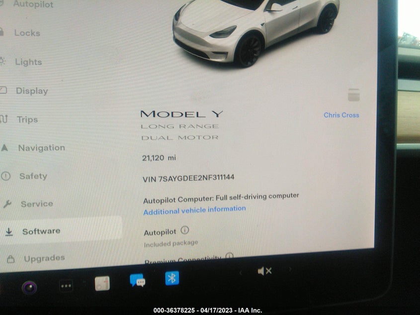 VIN 7SAYGDEE2NF311144 2022 TESLA MODEL Y LONG RANGE