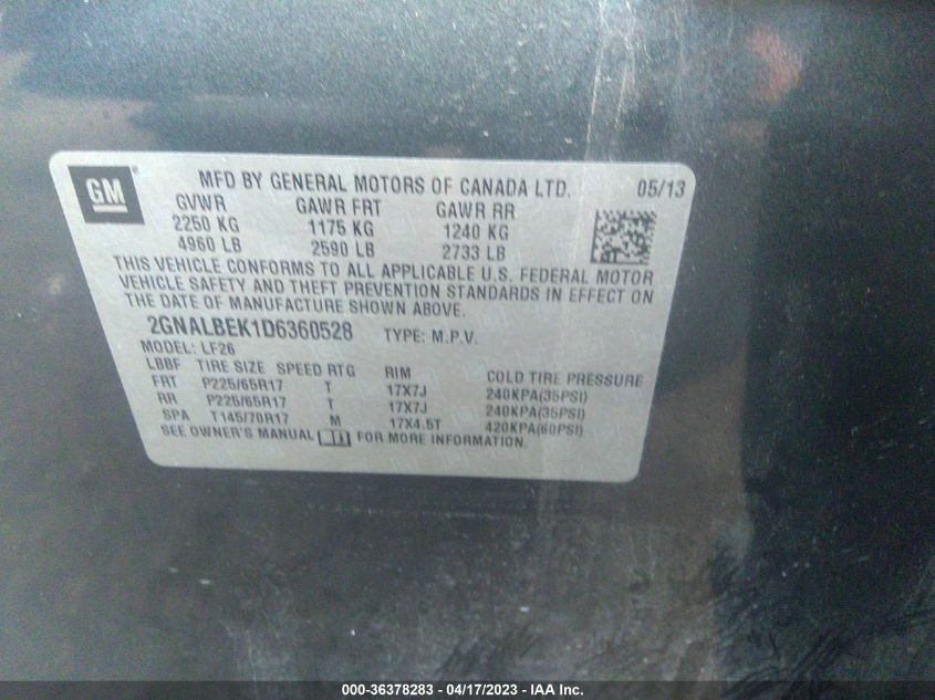 2013 CHEVROLET EQUINOX LS - 2GNALBEK1D6360528