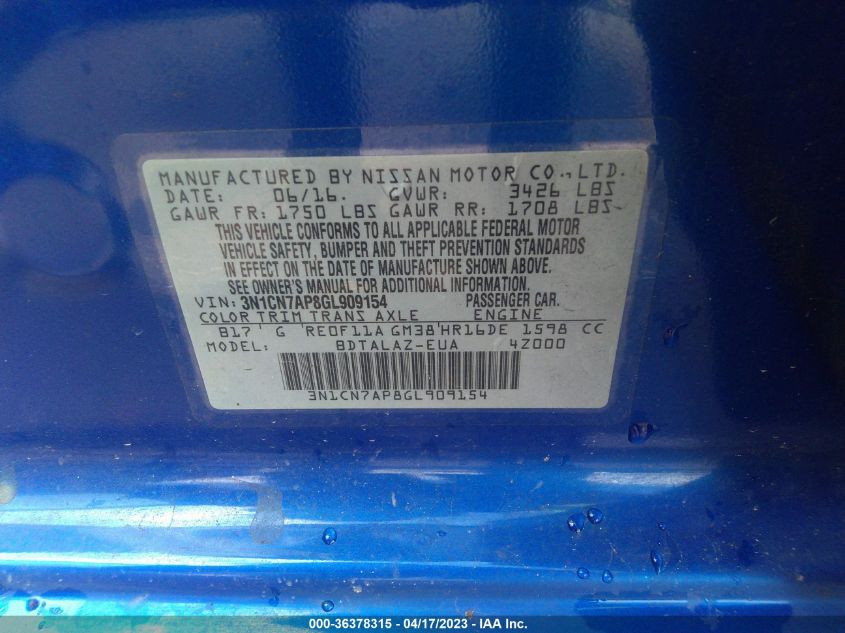 2016 NISSAN VERSA S PLUS - 3N1CN7AP8GL909154