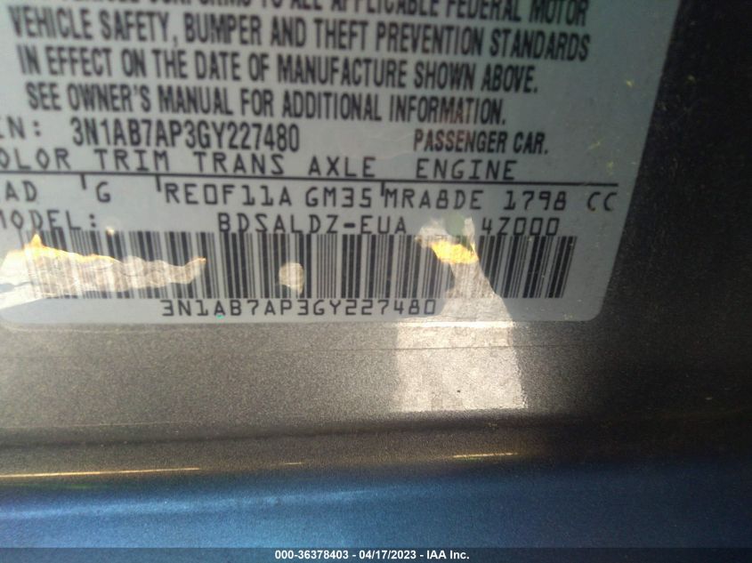 2016 NISSAN SENTRA SV - 3N1AB7AP3GY227480