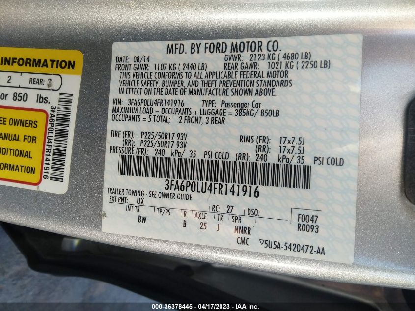2015 FORD FUSION SE HYBRID - 3FA6P0LU4FR141916