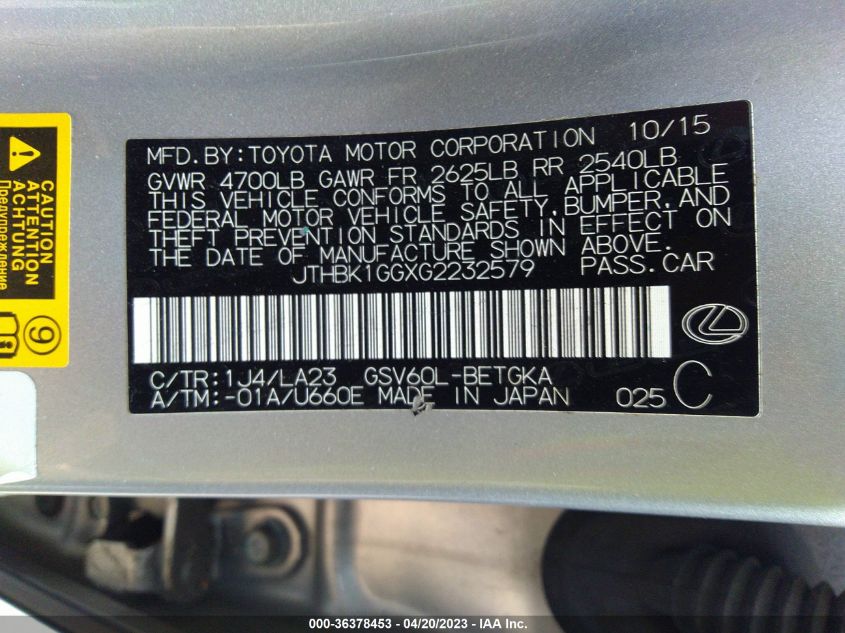 2016 LEXUS ES 350 - JTHBK1GGXG2232579