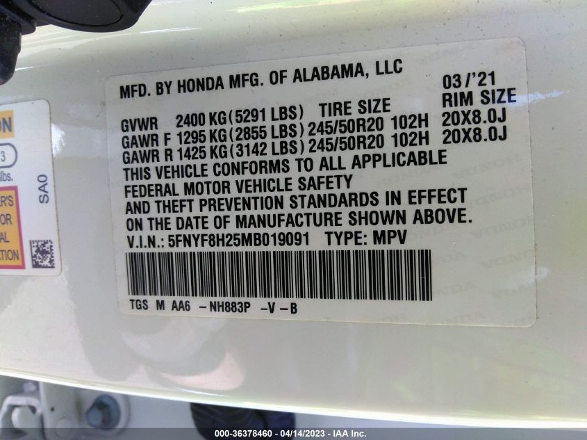 2021 HONDA PASSPORT SPORT - 5FNYF8H25MB019091