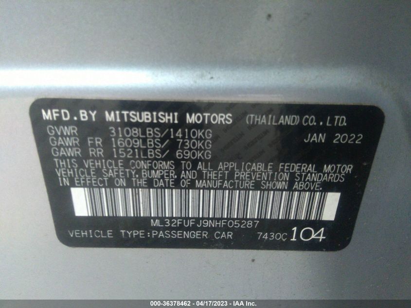 2022 MITSUBISHI MIRAGE G4 ES/LE/BLACK EDITION - ML32FUFJ9NHF05287