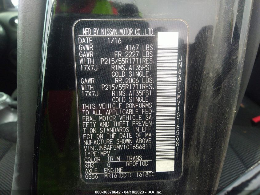 2016 NISSAN JUKE S - JN8AF5MV1GT656811