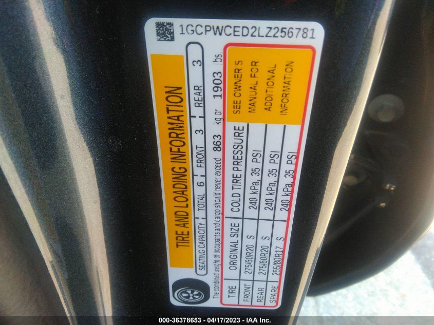 2020 CHEVROLET SILVERADO 1500 LT - 1GCPWCED2LZ256781