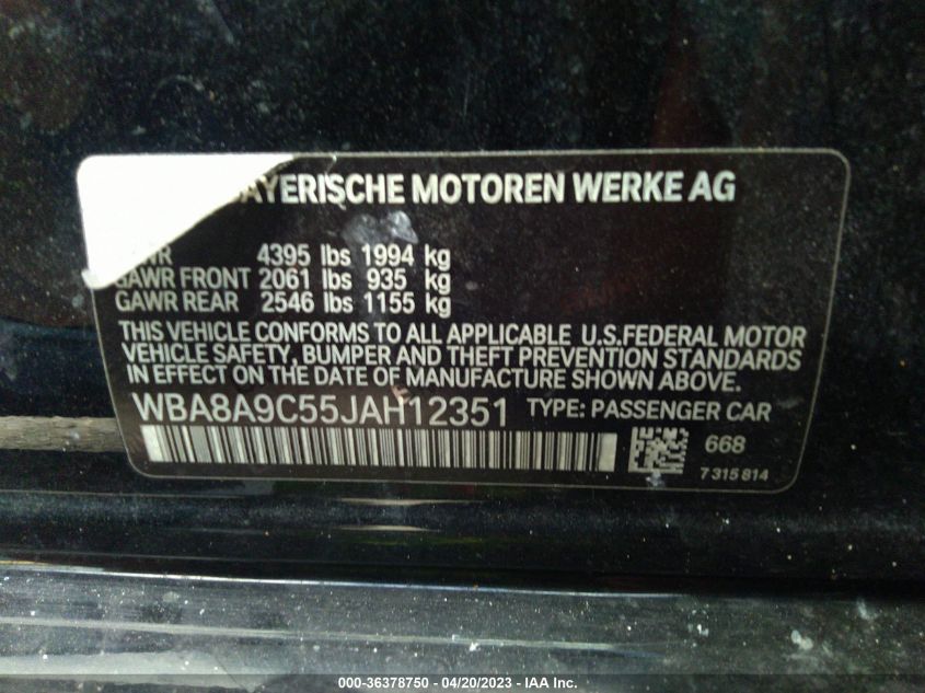 2018 BMW 3 SERIES 320I - WBA8A9C55JAH12351