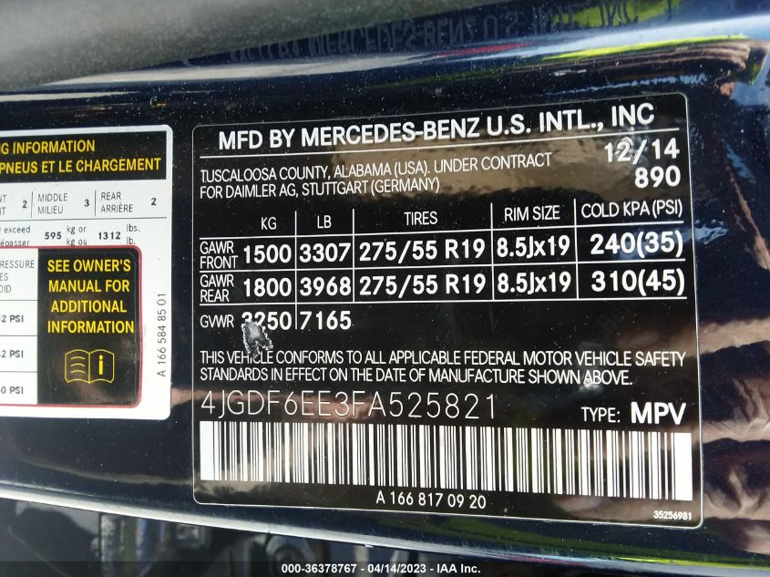 2015 MERCEDES-BENZ GL-CLASS GL 450 - 4JGDF6EE3FA525821