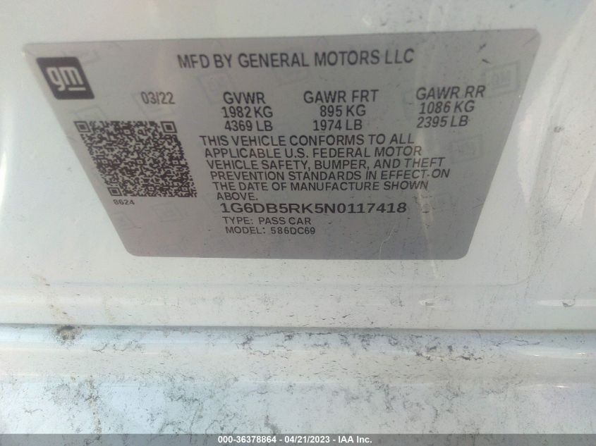 2022 CADILLAC CT4 PREMIUM LUXURY 1G6DB5RK5N0117418