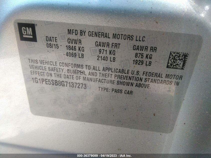 2016 CHEVROLET CRUZE LIMITED LT - 1G1PE5SB8G7137273