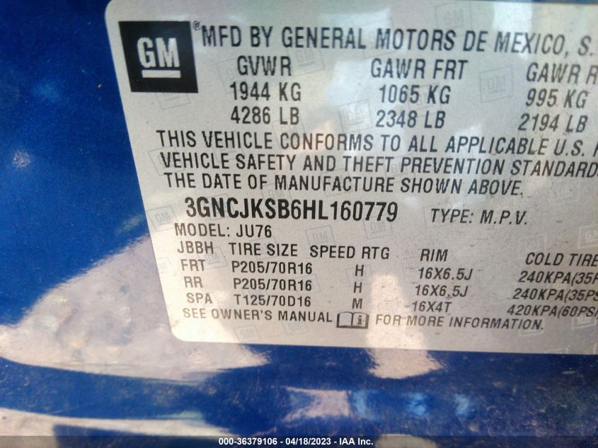 2017 CHEVROLET TRAX LS - 3GNCJKSB6HL160779