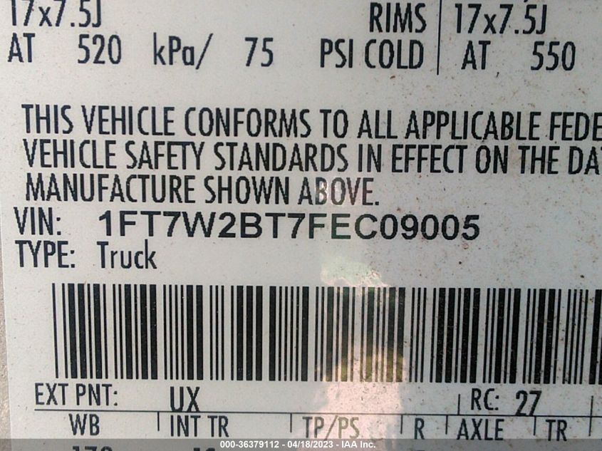 2015 FORD SUPER DUTY F-250 SRW LARIAT/PLATINUM - 1FT7W2BT7FEC09005