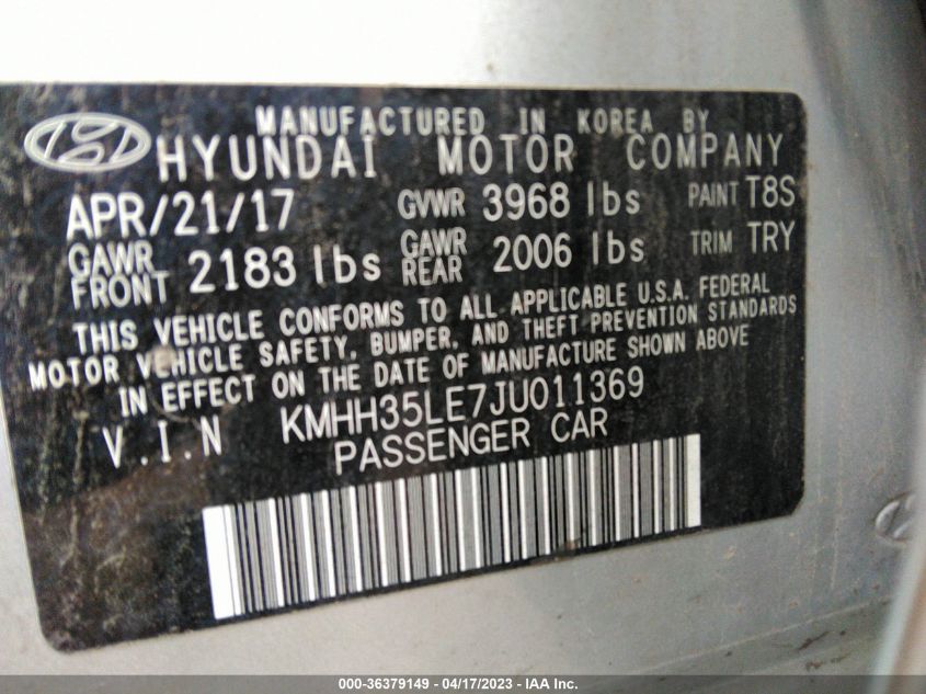 2018 HYUNDAI ELANTRA GT - KMHH35LE7JU011369