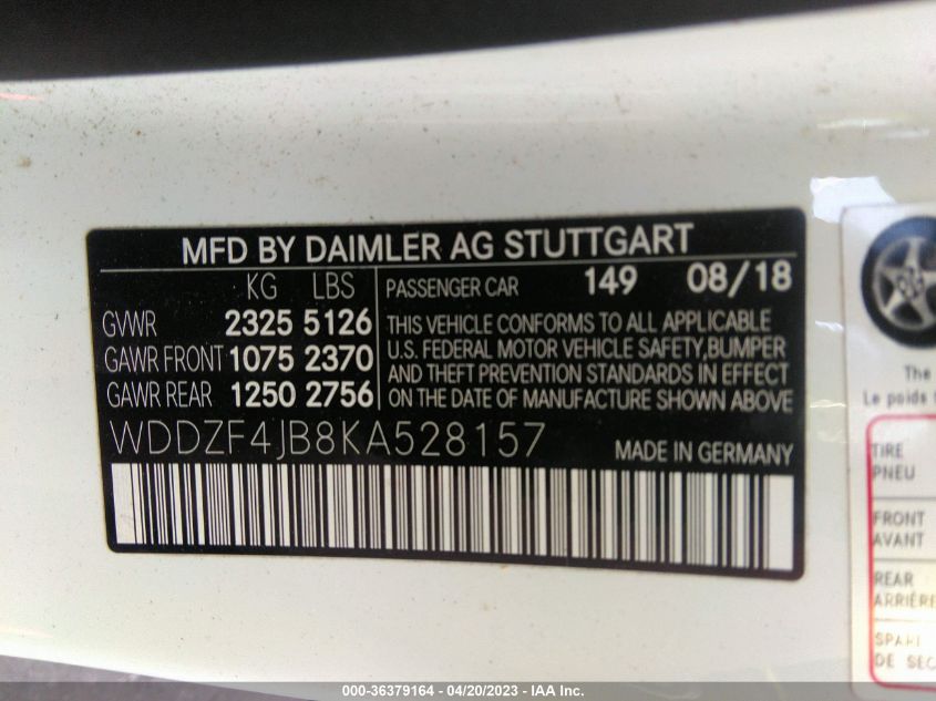 2019 MERCEDES-BENZ E-CLASS E 300 - WDDZF4JB8KA528157