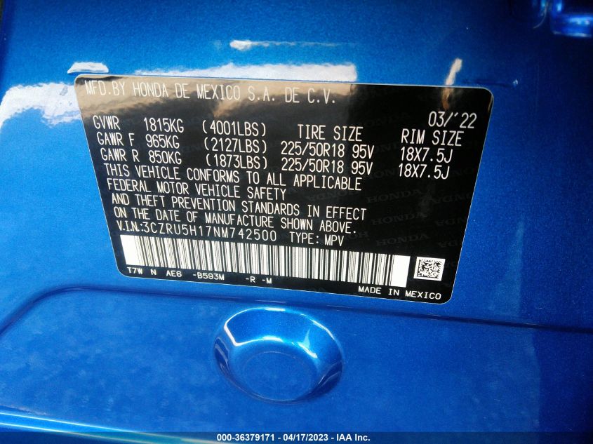 2022 HONDA HR-V SPORT - 3CZRU5H17NM742500