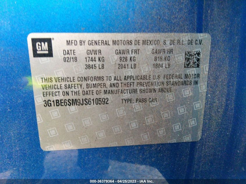 2018 CHEVROLET CRUZE LT - 3G1BE6SM9JS610592