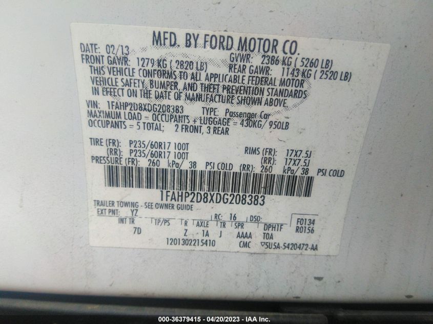 2013 FORD TAURUS SE - 1FAHP2D8XDG208383