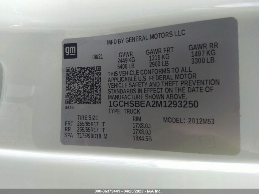 2021 CHEVROLET COLORADO 2WD WORK TRUCK - 1GCHSBEA2M1293250