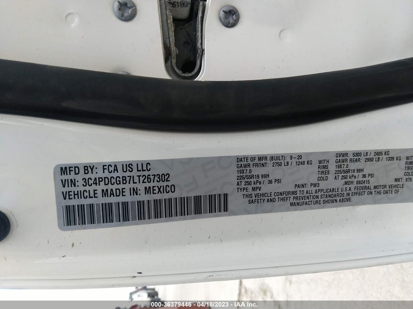 VIN 3C4PDCGB7LT267302 2020 DODGE JOURNEY CROSSROAD