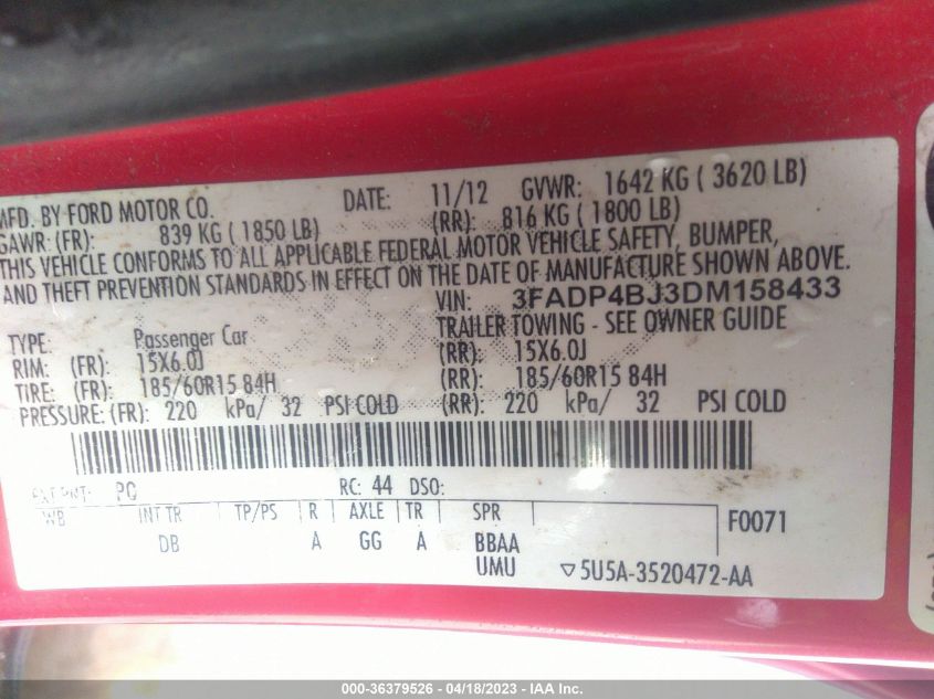 2013 FORD FIESTA SE - 3FADP4BJ3DM158433