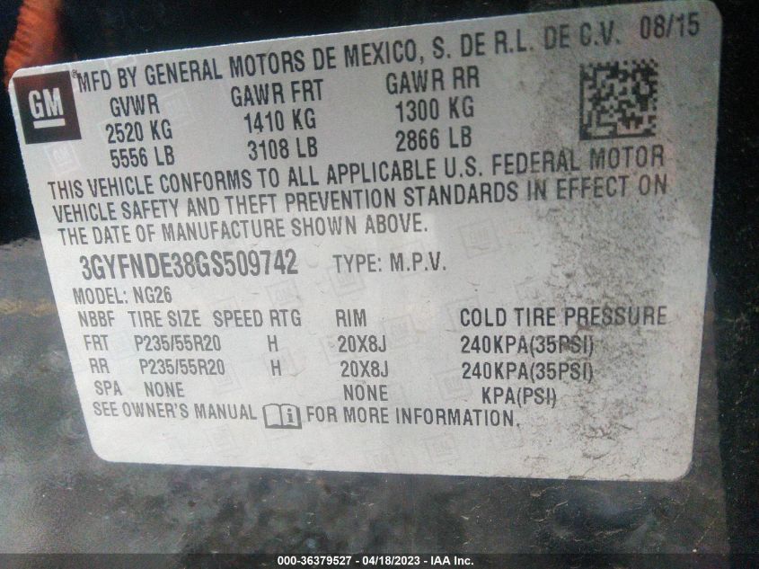 2016 CADILLAC SRX PREMIUM COLLECTION - 3GYFNDE38GS509742