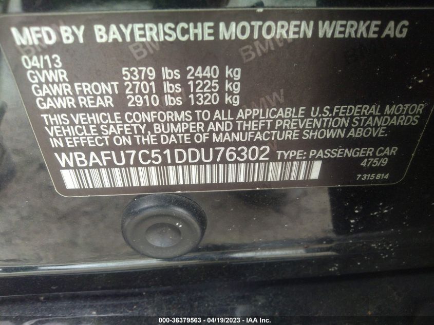 2013 BMW 5 SERIES 535I XDRIVE - WBAFU7C51DDU76302