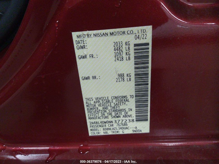 2022 NISSAN ALTIMA 2.5 SV - 1N4BL4DW0NN377238