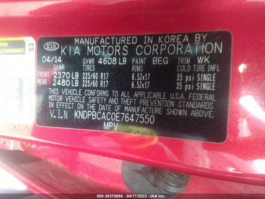 2014 KIA SPORTAGE LX - KNDPBCAC0E7647550