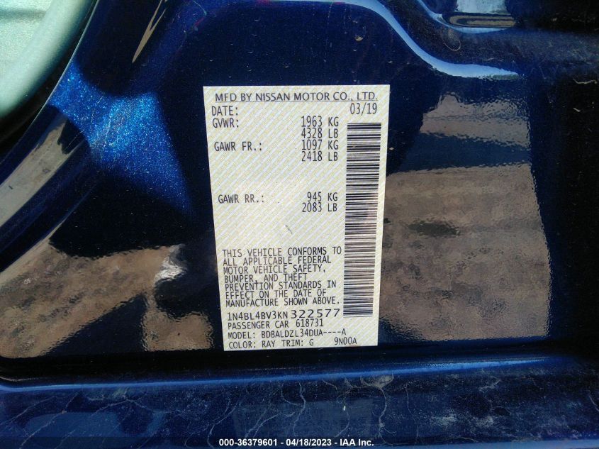 2019 NISSAN ALTIMA 2.5 S - 1N4BL4BV3KN322577