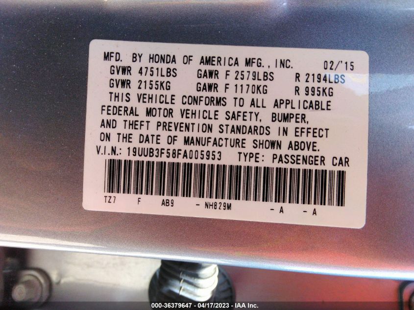 2015 ACURA TLX V6 TECH - 19UUB3F58FA005953