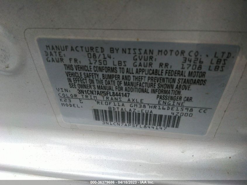 2015 NISSAN VERSA S PLUS - 3N1CN7AP5FL844147