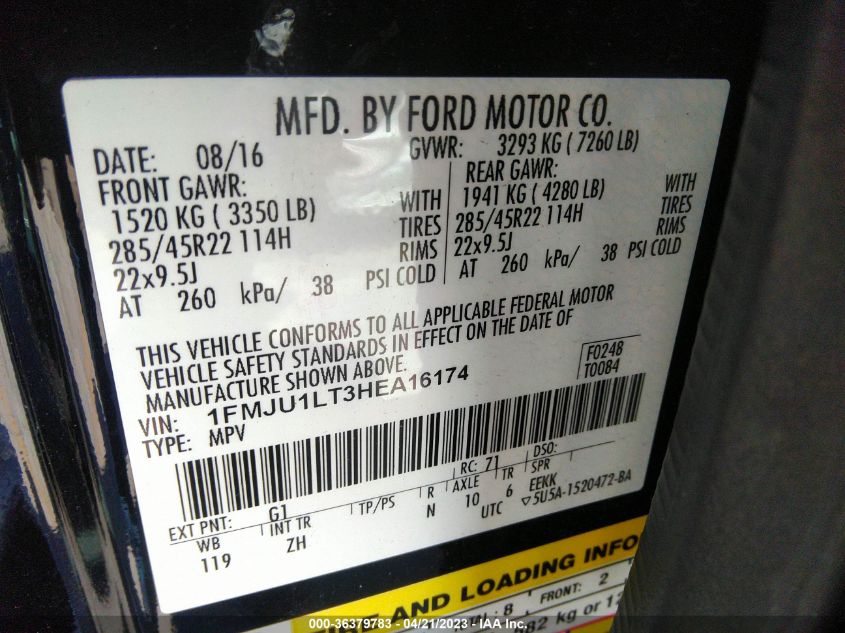 2017 FORD EXPEDITION PLATINUM - 1FMJU1LT3HEA16174