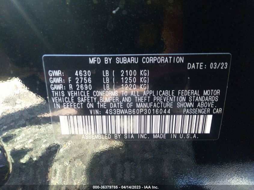 2023 SUBARU LEGACY - 4S3BWAB60P3016044