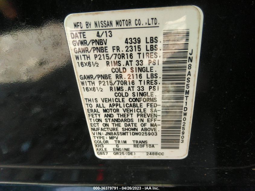 2013 NISSAN ROGUE S - JN8AS5MT1DW025903