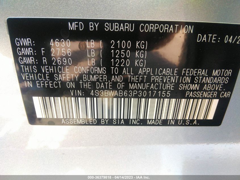 2023 SUBARU LEGACY - 4S3BWAB63P3017155
