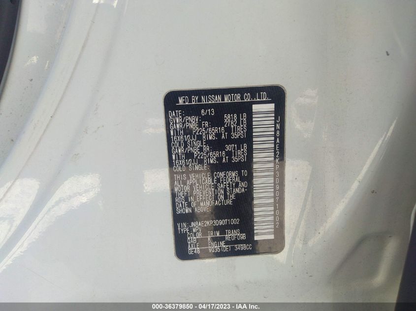 2013 NISSAN QUEST S - JN8AE2KP3D9071002