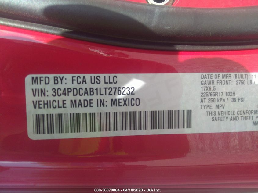 2020 DODGE JOURNEY SE VALUE - 3C4PDCAB1LT276232