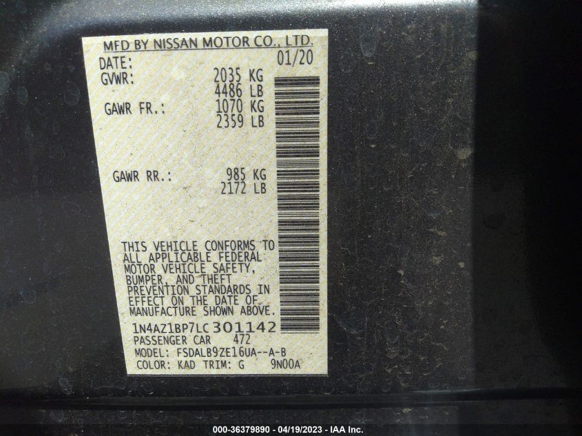 2020 NISSAN LEAF S - 1N4AZ1BP7LC301142