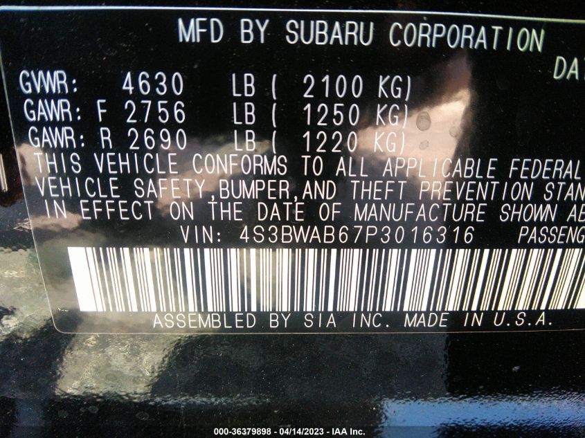 2023 SUBARU LEGACY - 4S3BWAB67P3016316