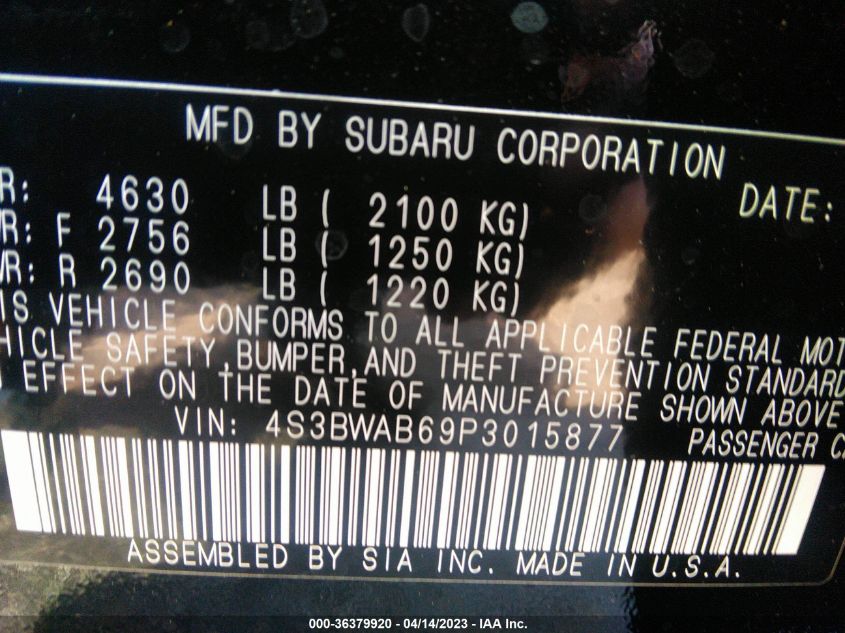 2023 SUBARU LEGACY - 4S3BWAB69P3015877