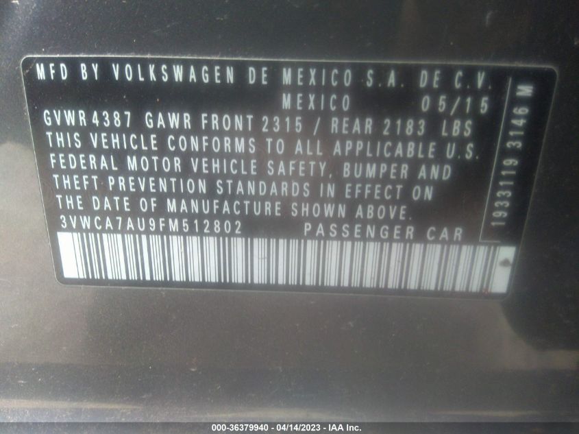 2015 VOLKSWAGEN GOLF SPORTWAGEN TDI S 3VWCA7AU9FM512802