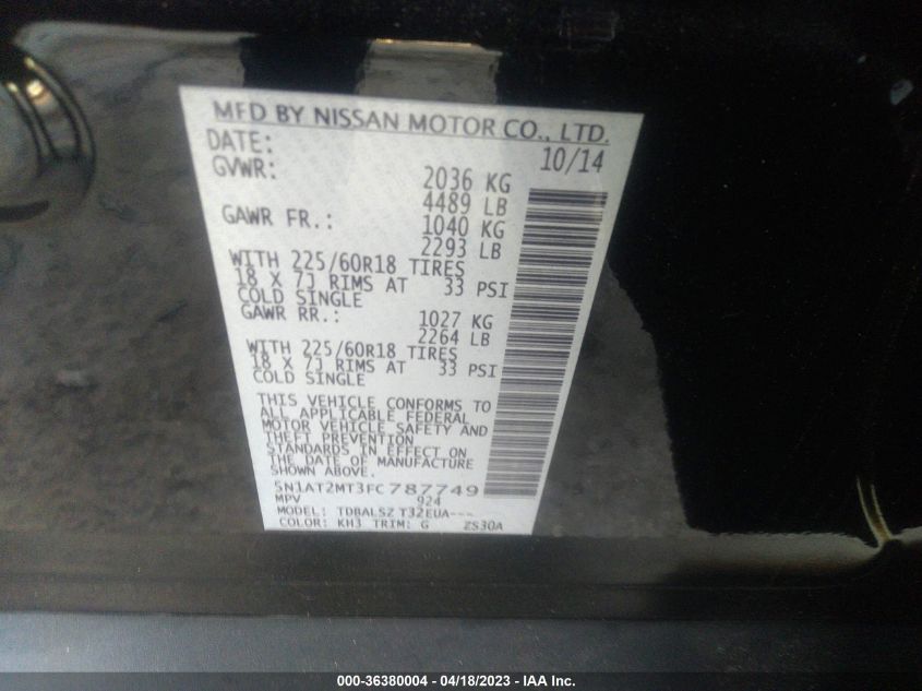 2015 NISSAN ROGUE SL - 5N1AT2MT3FC787749