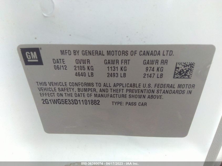 2013 CHEVROLET IMPALA LT - 2G1WG5E33D1101882