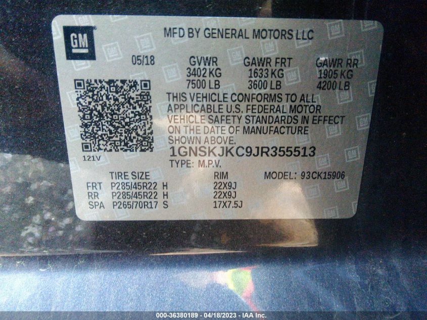 2018 CHEVROLET SUBURBAN PREMIER - 1GNSKJKC9JR355513