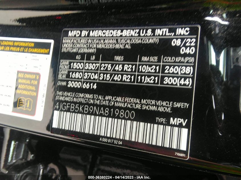 2022 MERCEDES-BENZ GLE GLE 450 - 4JGFB5KB9NA819800