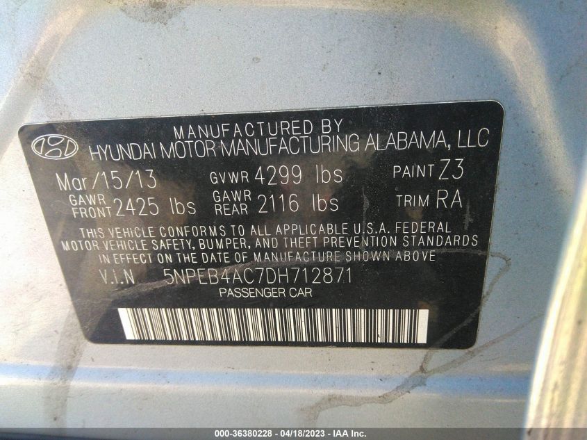 2013 HYUNDAI SONATA GLS - 5NPEB4AC7DH712871