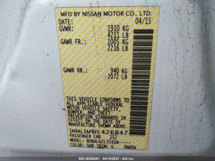 2015 NISSAN ALTIMA 2.5 - 1N4AL3AP8FC426847