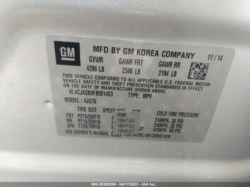 2015 BUICK ENCORE - KL4CJASB9FB091453