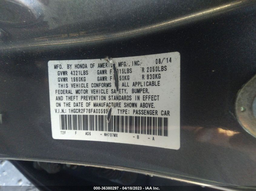 2015 HONDA ACCORD SEDAN EX - 1HGCR2F76FA005954